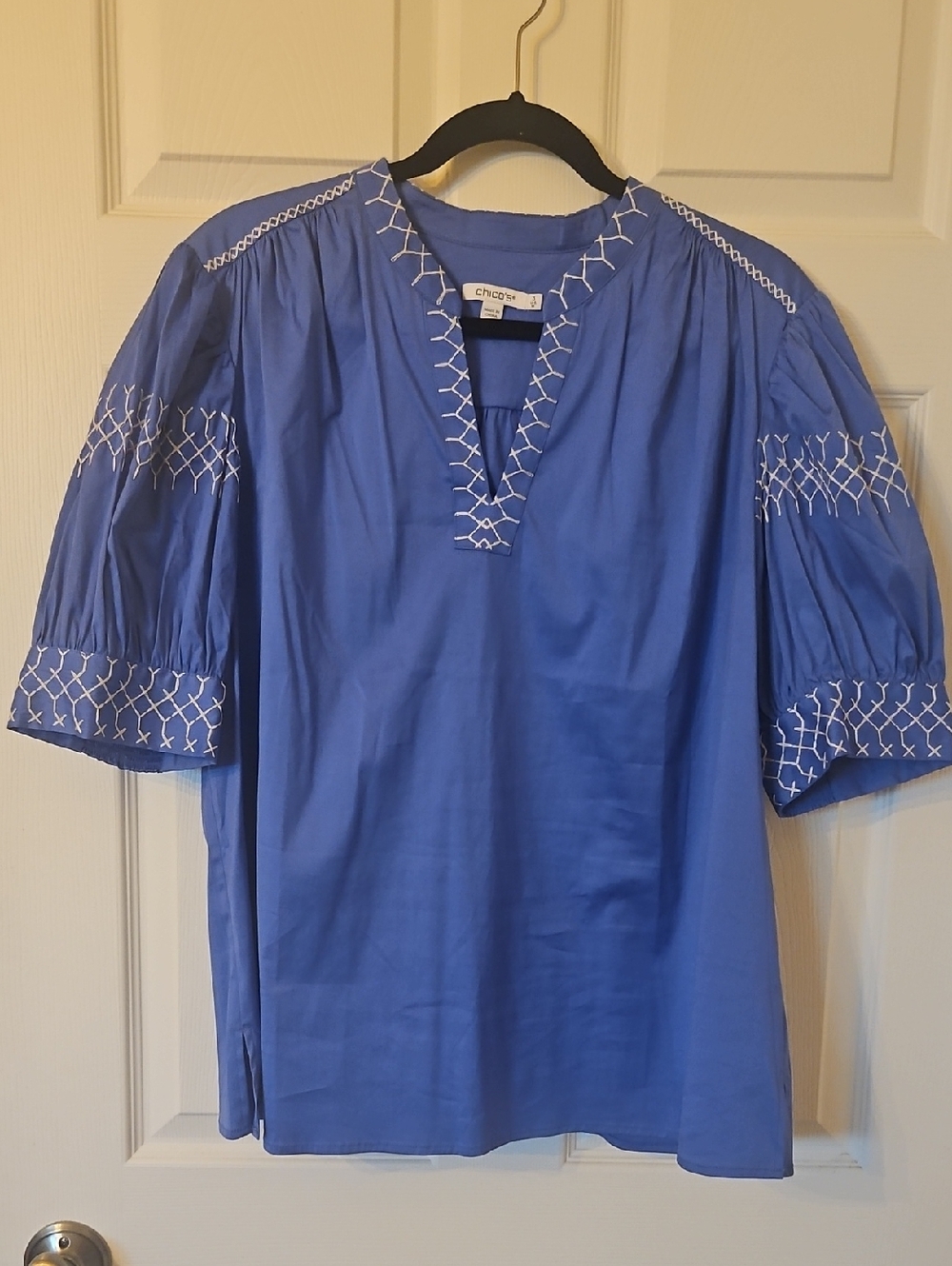 Chico's Cobalt Blue Embroidered V-Neck Blouse